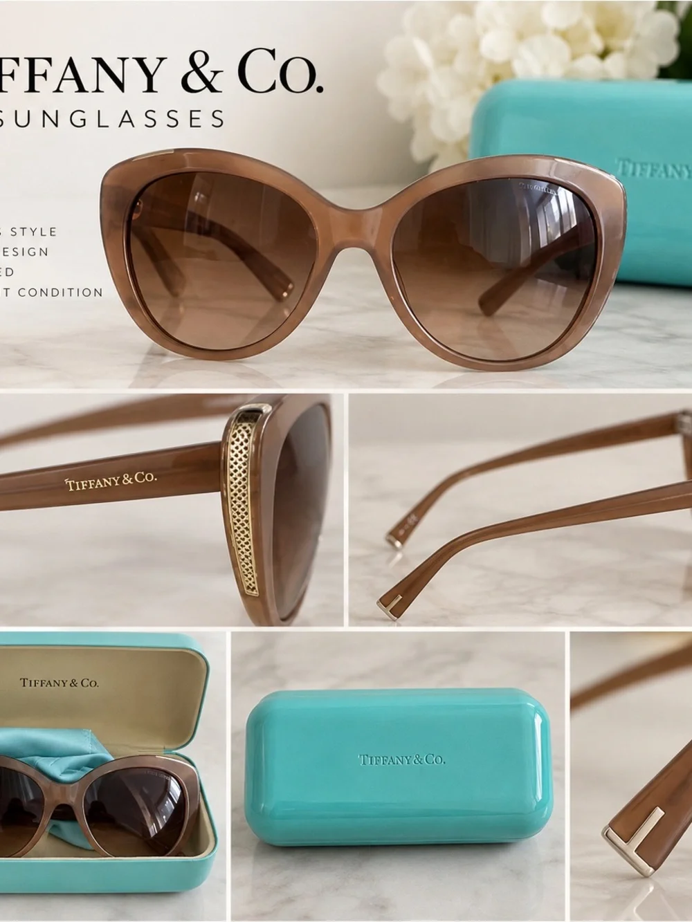 Tiffany & Co. Women's Brown Gradient Cat-Eye Sunglasses with Gold Accent